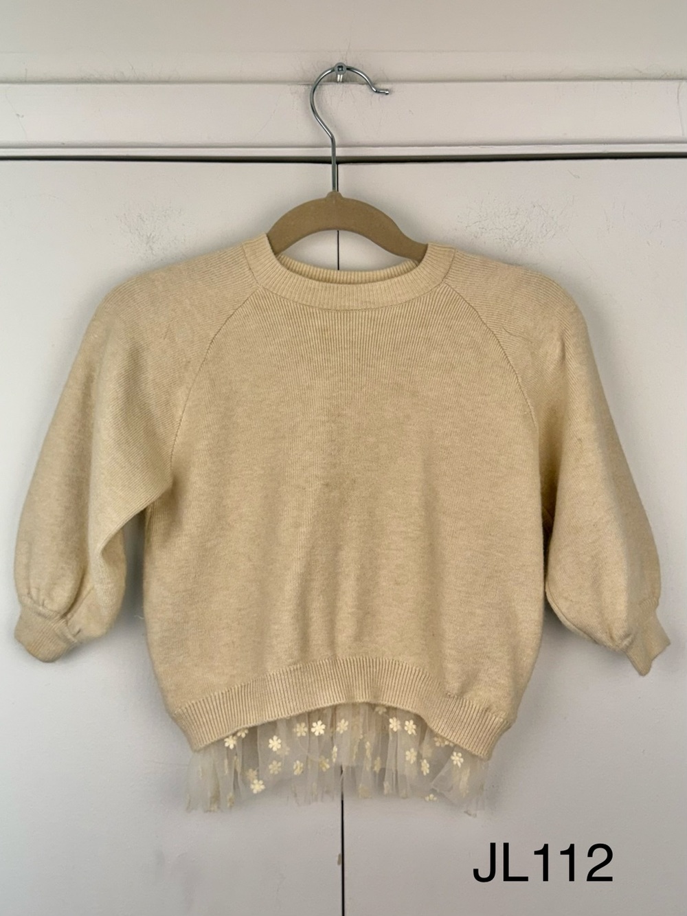 Zara Baby Girls Ecru Floral Tulle Hem Knit Sweater 12-18M